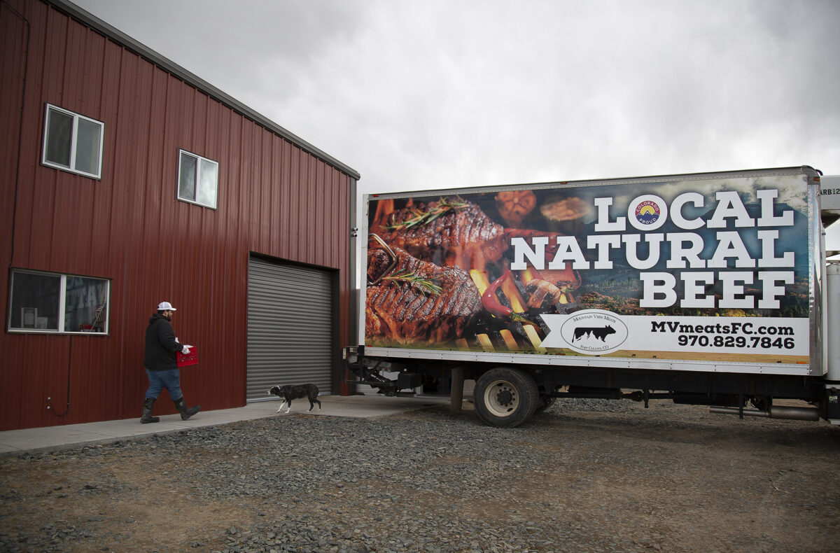 Local Natural Beef truck picking up product from a Friesla meat processing client’s facility.